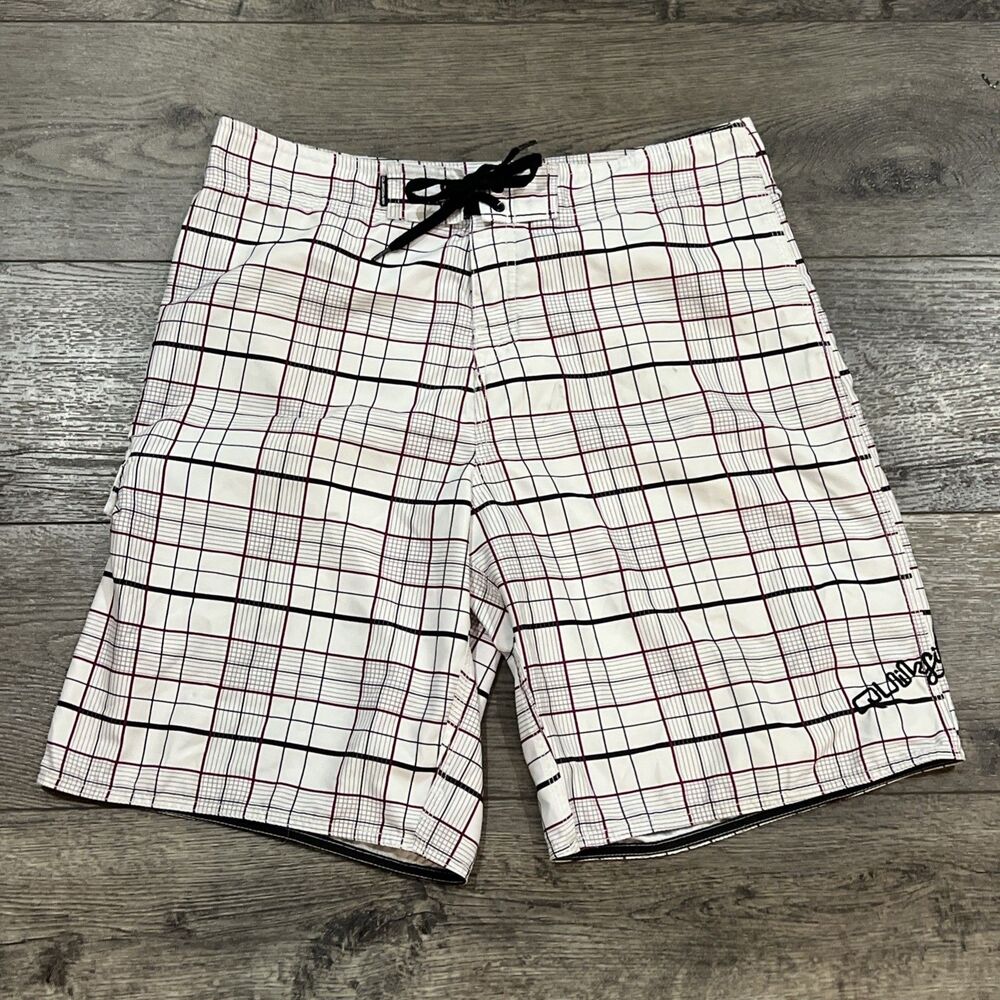 Vintage Y2K Quiksilver Red Black Checker Board Shorts Surf Swim Trunks Size 36